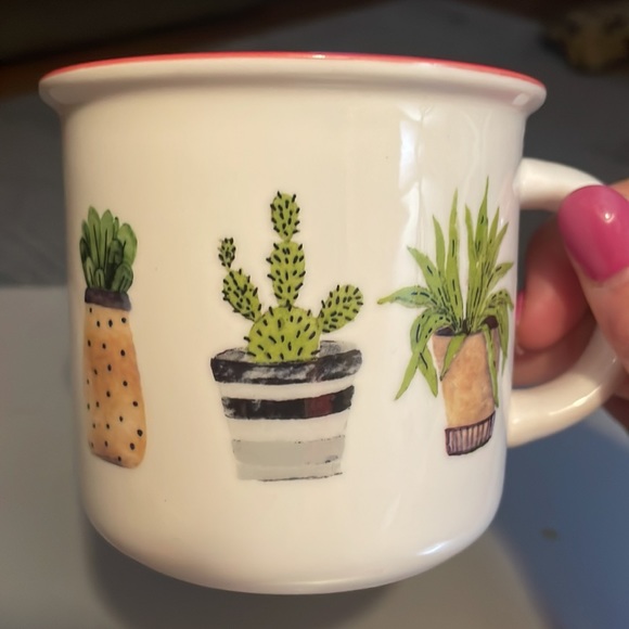 Cactus trio coffee mug. Design on both sides. Red rim - Picture 3 of 9